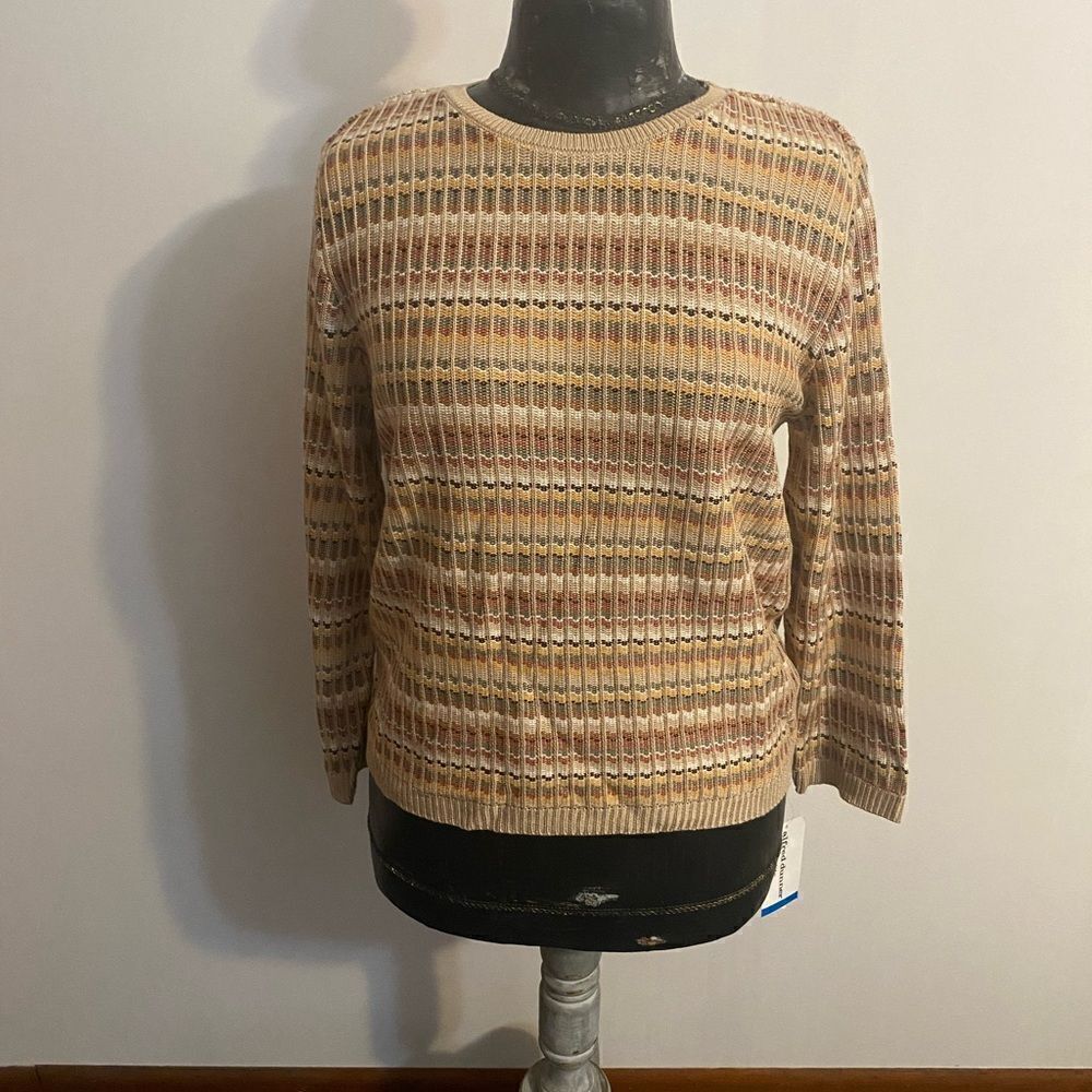 Alfred Dunner New England Trail multi color knit stripe sweater, size PXL